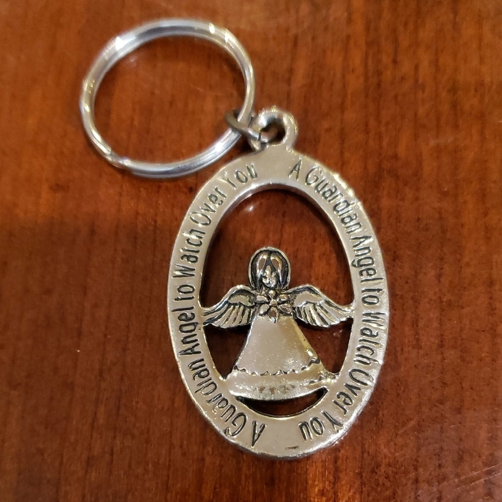 Silver Guardian Angel Keychain - 3 1/4" L